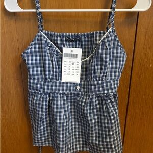 Blue Plaid Sleeveless Top